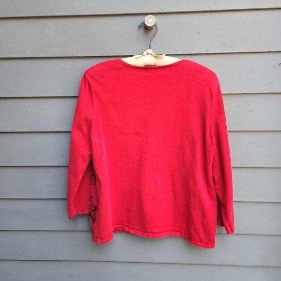 Alfred Dunner Red Black Beaded Sweater Size Large - Picture 3 of 12